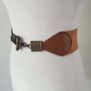 COSTA BLANCA Y2K Rustic Toggle Buckle Wide Stretch Belt Ornate Corset Style Boho